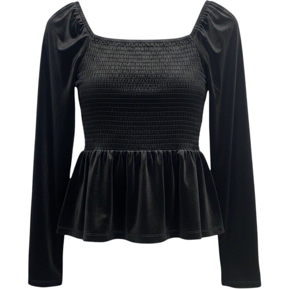 Gap Peplum Top Womens XS Black‎ Velvet Smocked Whimsigoth Coquette Victorian
